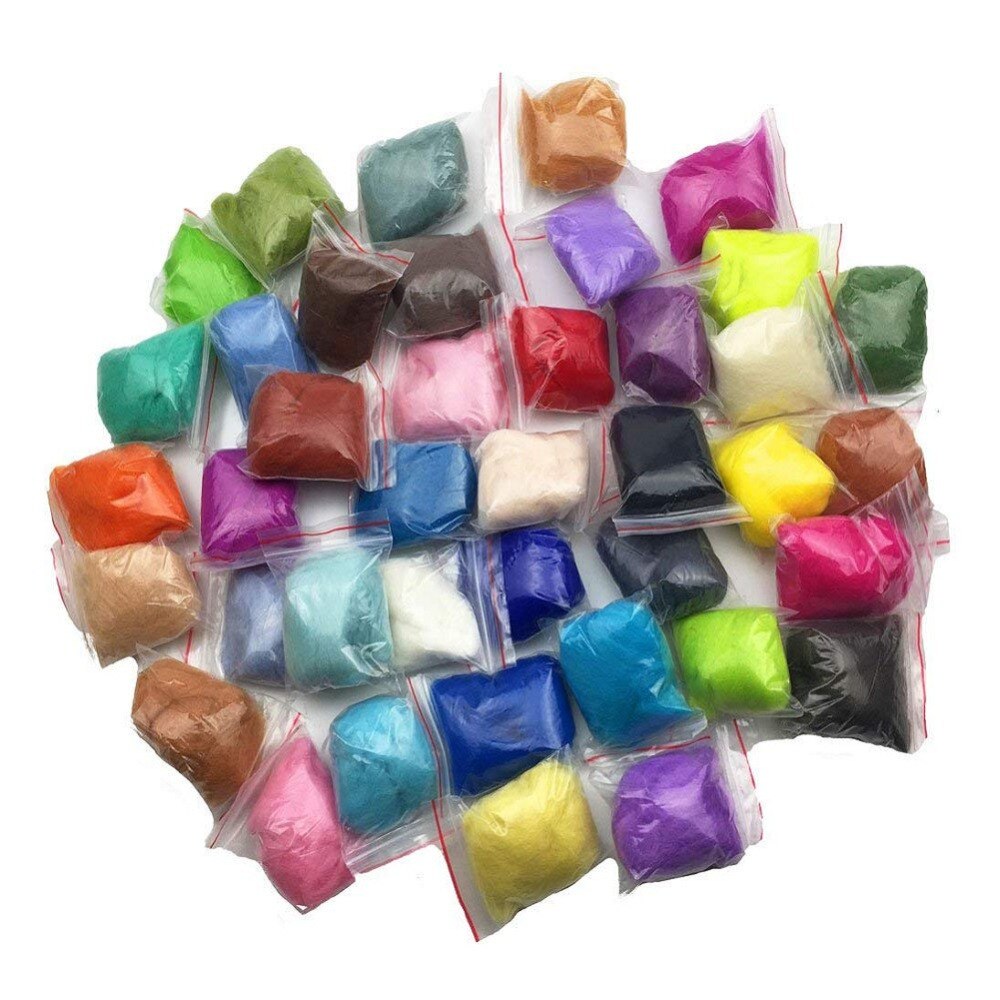 10g Felting Wool (40 Colors) 19 Microns Super Soft Natural Wool Fiber for Needle Felting Kit 0.35 OZ Per Color (No. 38)