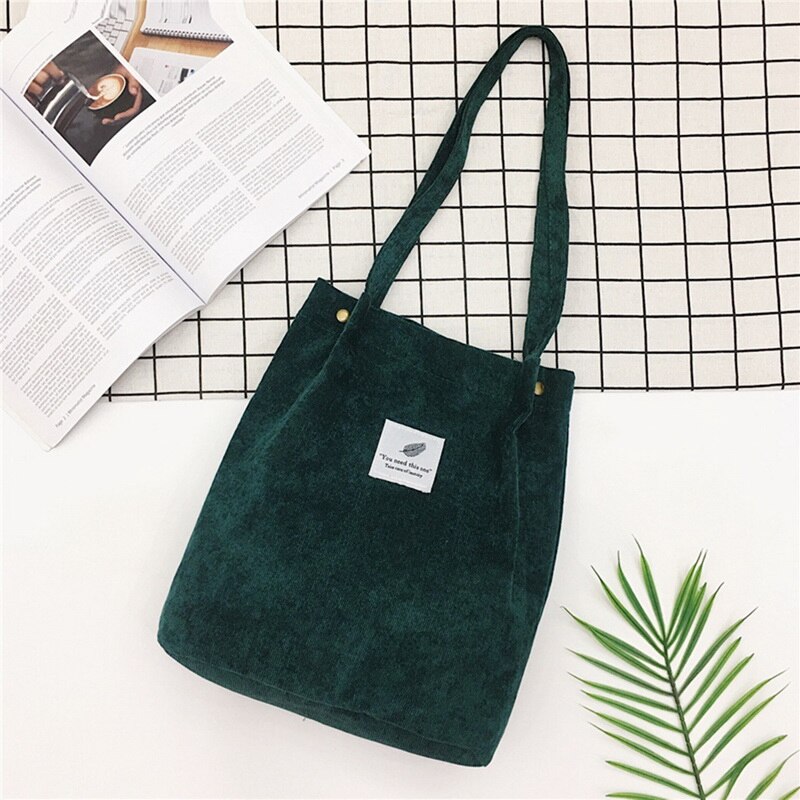 HEFLASHOR femmes solide velours côtelé sacs à bandoulière sac à provisions fourre-tout paquet sacs à bandoulière sacs à main sac à main décontracté pour les femmes sacs à main: green