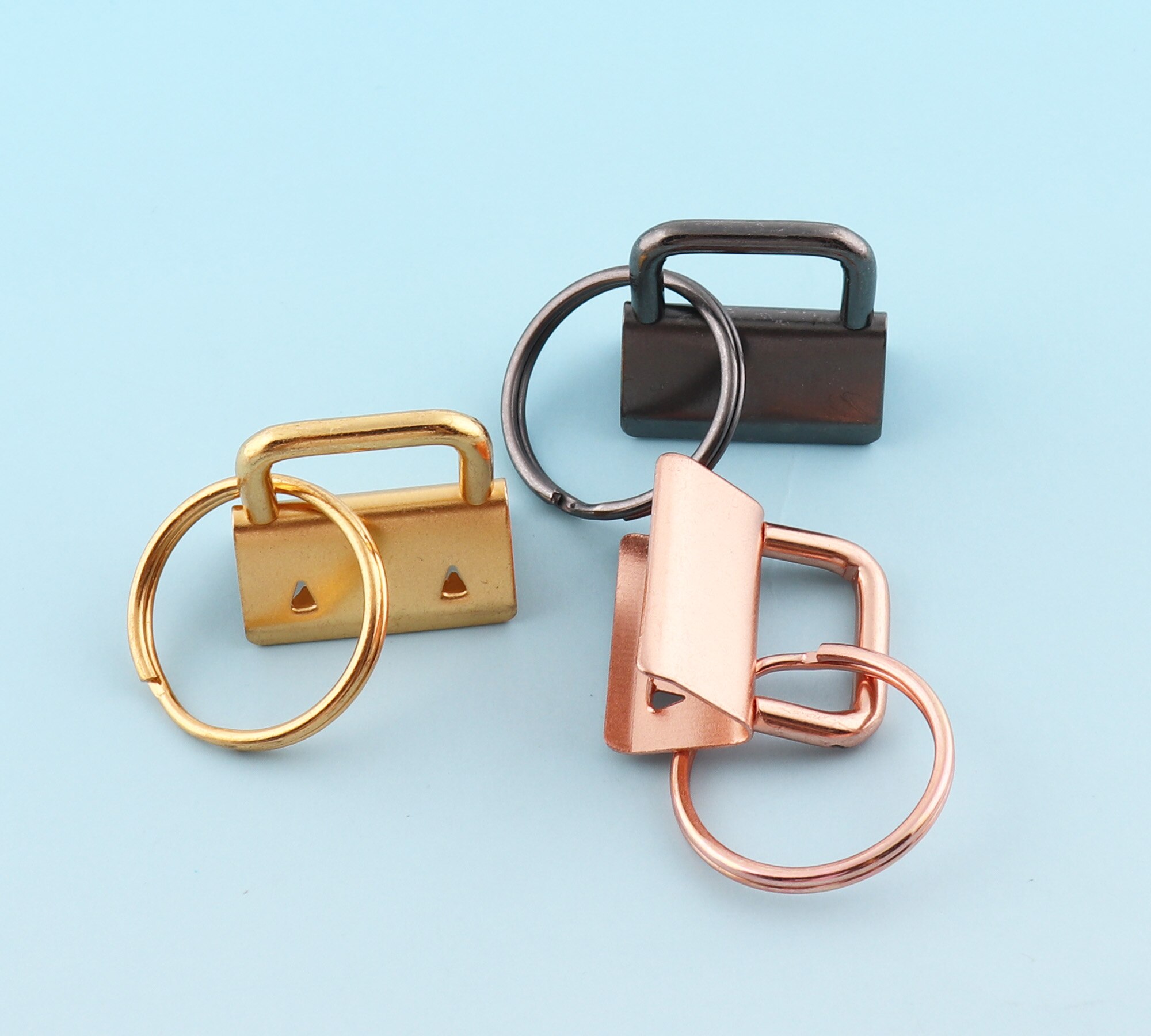 Rose gold Key Fobs Hardware with Keyrings 50sets 25mm Metal Ribbon End Cap Key Chains Webbing End clam Key Lanyard Clips