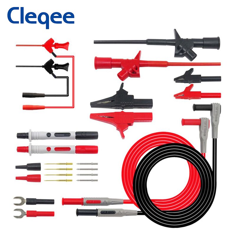 Cleqee  p1300 serie multimeter testledninger sæt 4mm bananstik kabler krokodille test krog clip probes spade stik bilværktøj: P1300e