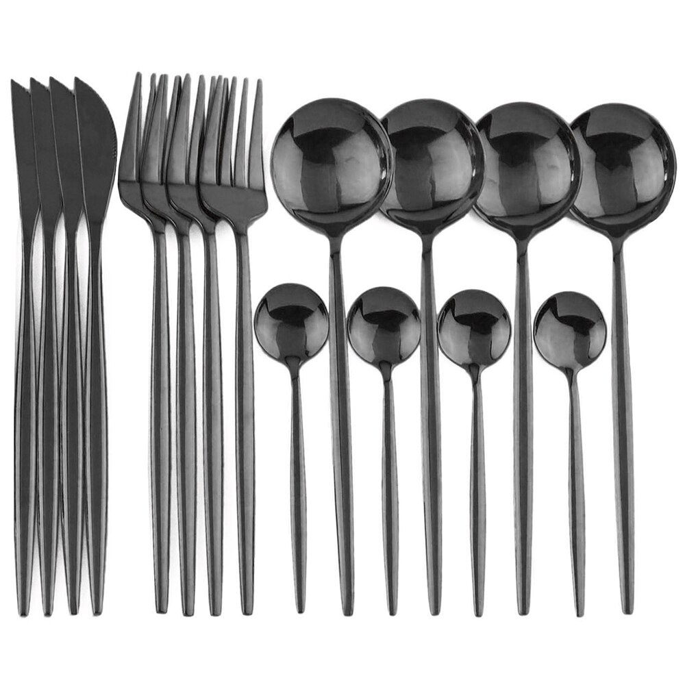 16pcs Luxury Cutlery Set Rainbow Dinnerware Set Stainless Steel Tableware Fork Knife Spoon Dinner Set Silverware With Box: Gold Box / 16Pcs Black