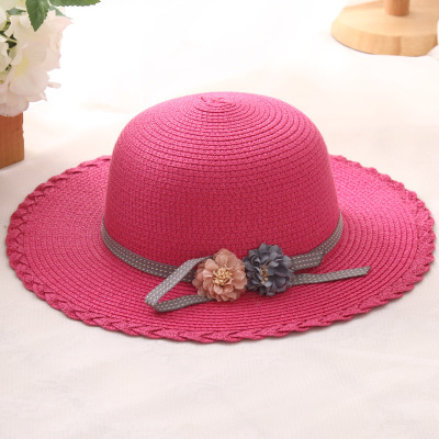 Sommer børn solhatte sløjfe stråhat til piger børn ferie strand panama hat blomster sløjfe stråhatte detail og: Rosenrød