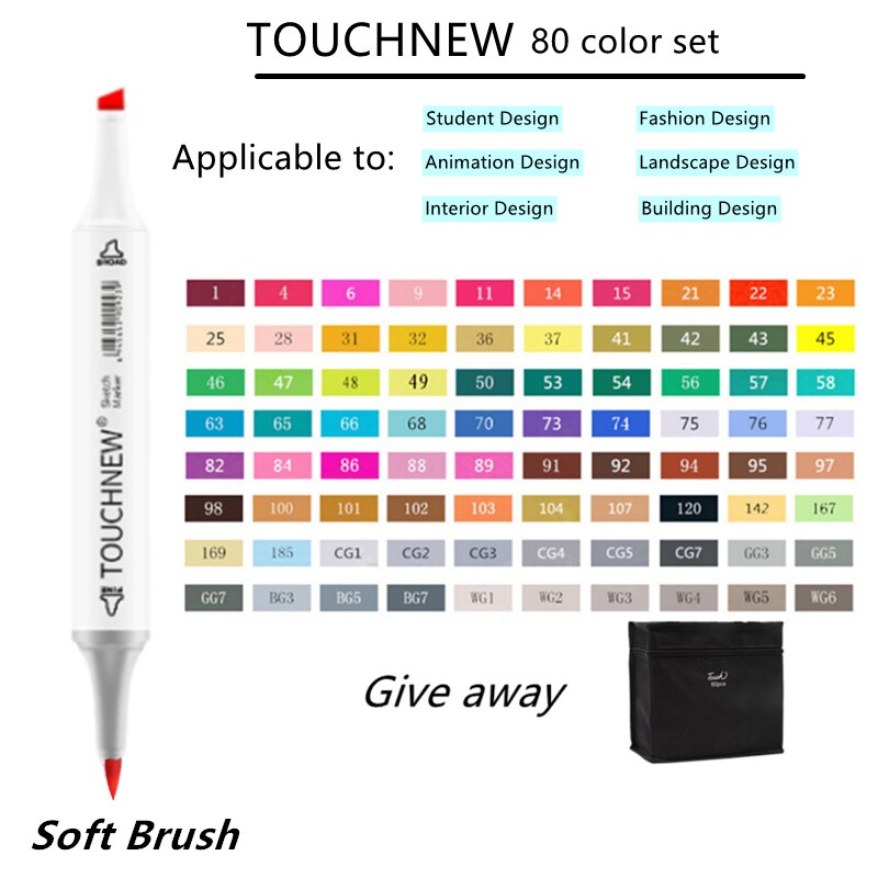 TOUCHNEW Sketching markers Soft brush Marker pen set brush marker alcohol-based marker comic drawing animation art supplies: Dark Grey
