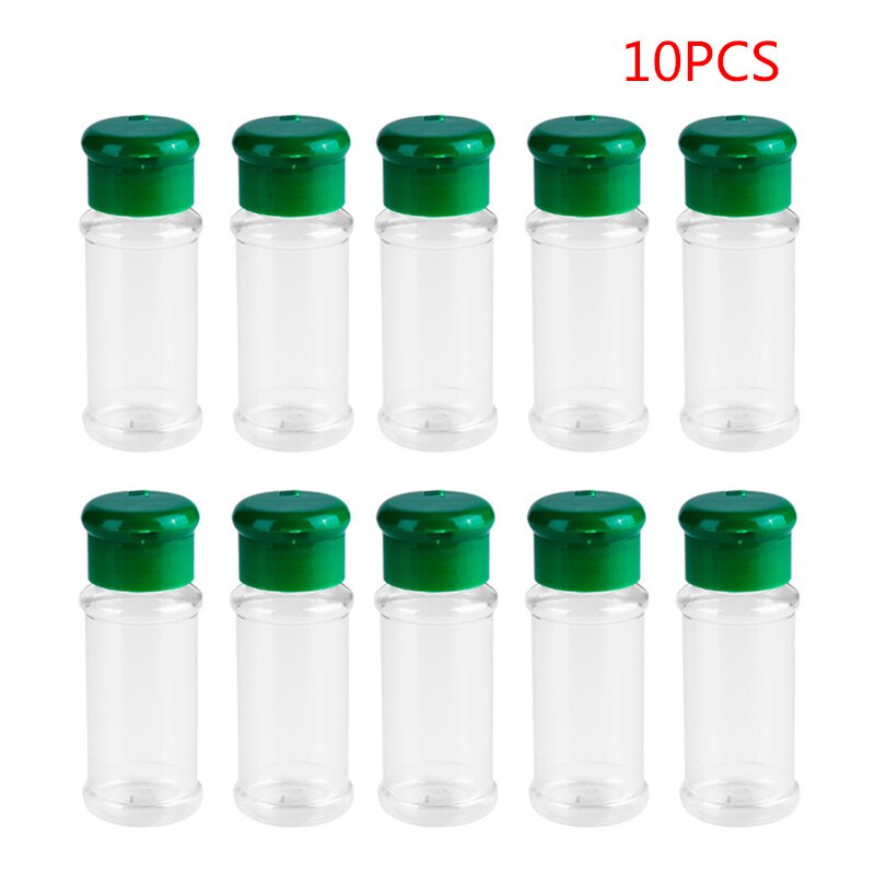 Zout Shaker 100Ml Plastic Kruidkruik Bbq Zout Barbecue Kruiderij Houder Flessen Zout Peper Shaker Kan Keuken Gadget 10/20Pcs: 10pcs Green