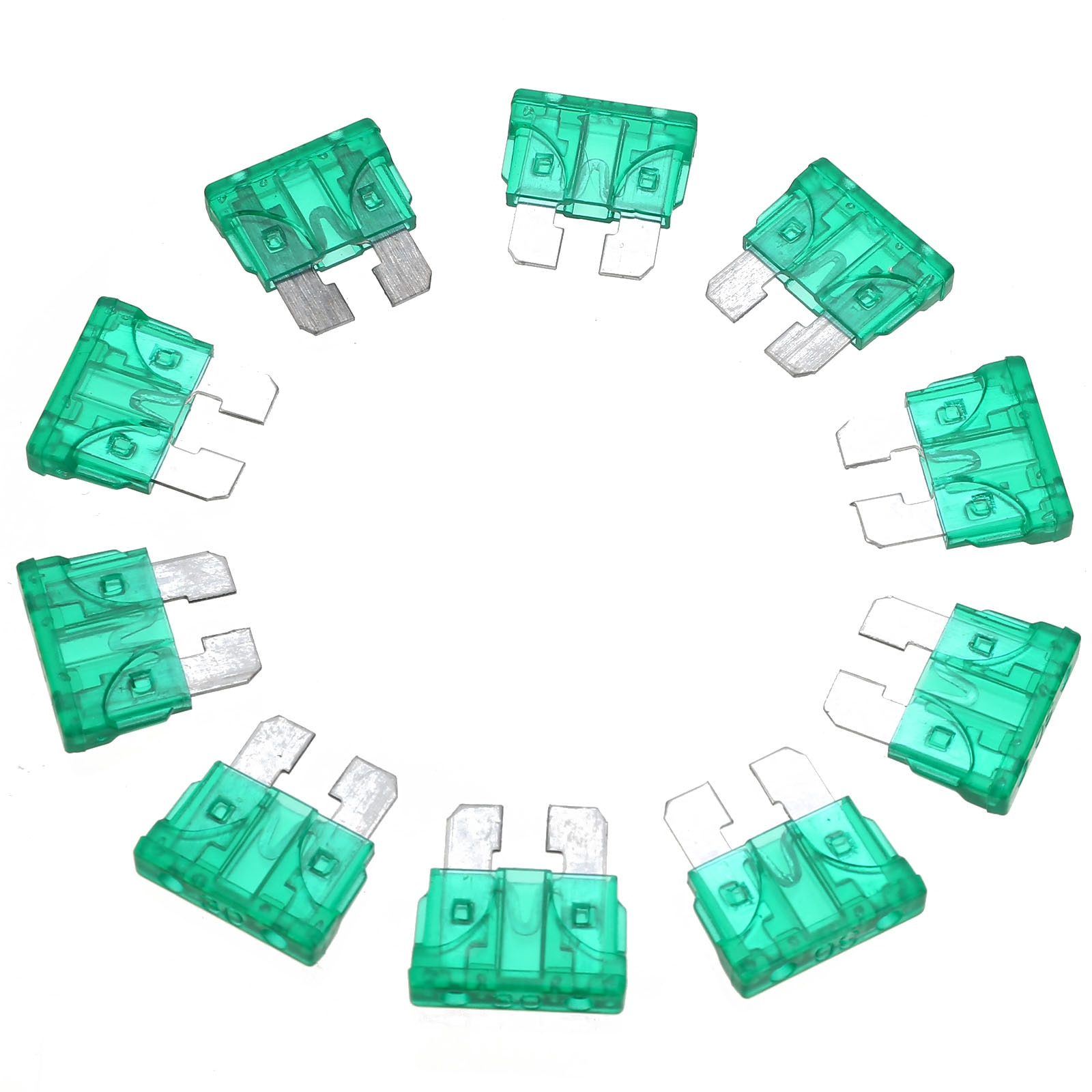10pcs/set Green 30A Car Fuse Coded Standard ATO ATC Blade Fuse PC + Zn Alloy Material for Auto Truck