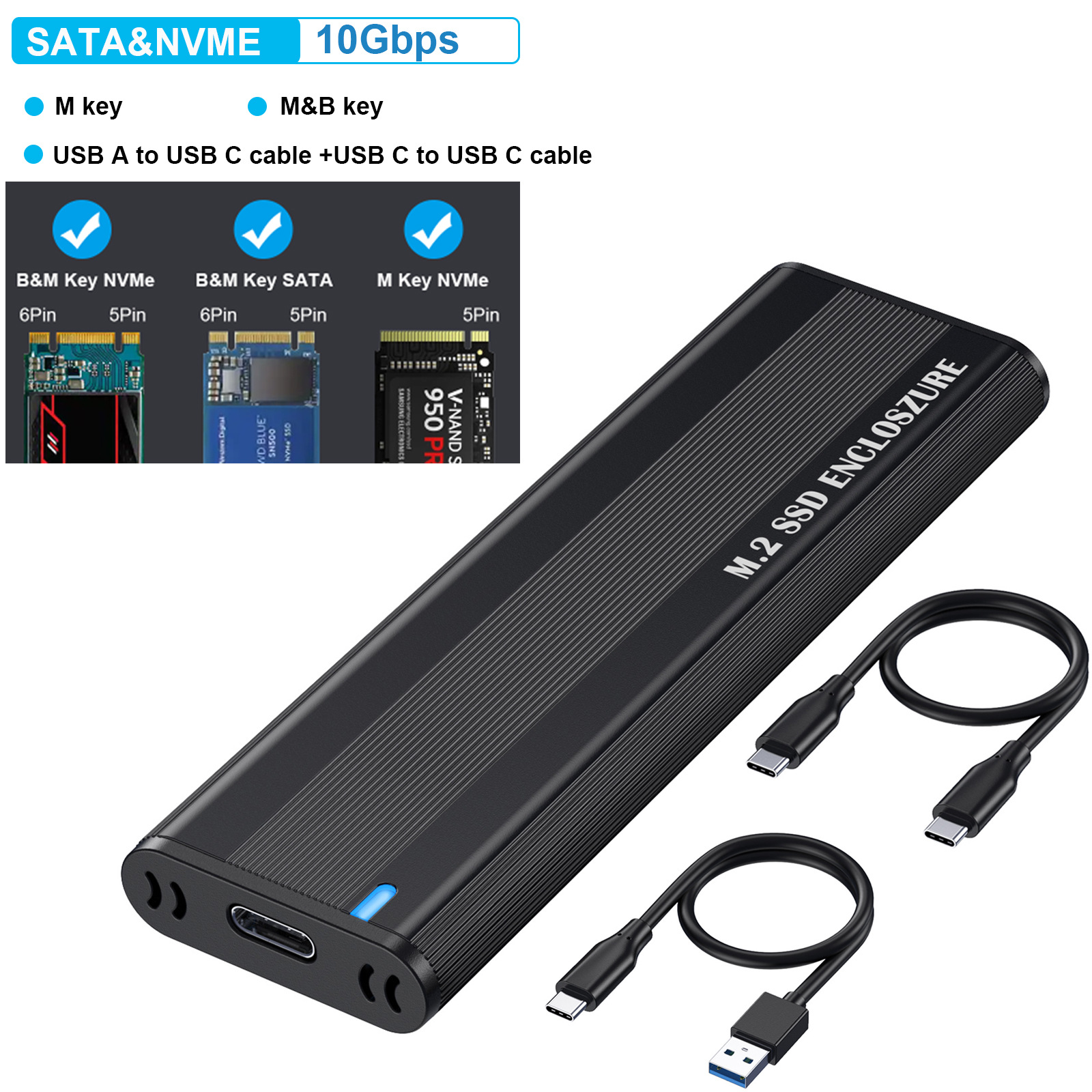 Hannord M.2 to USB C 10Gbps SSD Case External Enclosure M2 SSD Case NVME SATA Dual Protocol USB Type C 3.1 SSD Adapter: Beige