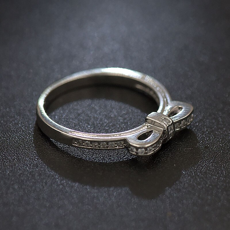 Verzilverd Ring voor Vrouwen Clear CZ Ring Boog Meisje Lady