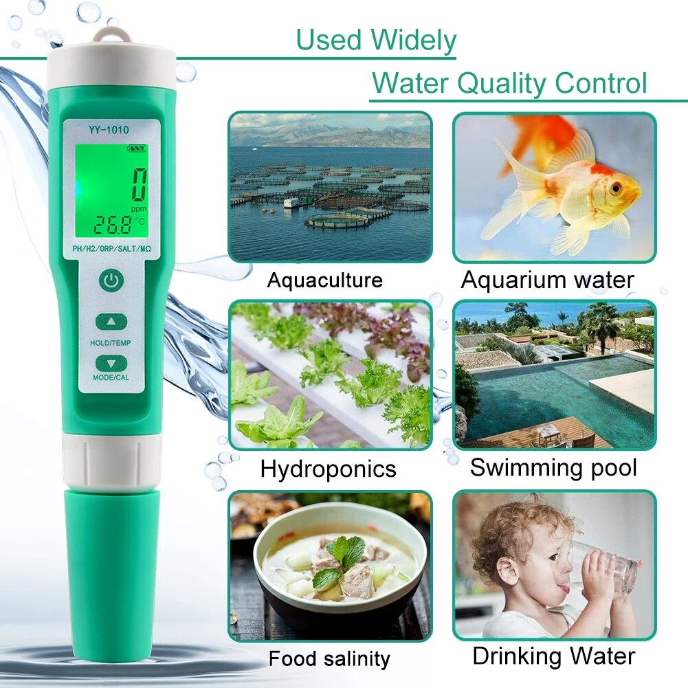 Yieryi tds ec ph Salzgehalt messer orp h2 s.g Temperatur Wasser qualitäts monitor Lösung Dünger widerstands tester für Pools, Aquarien
