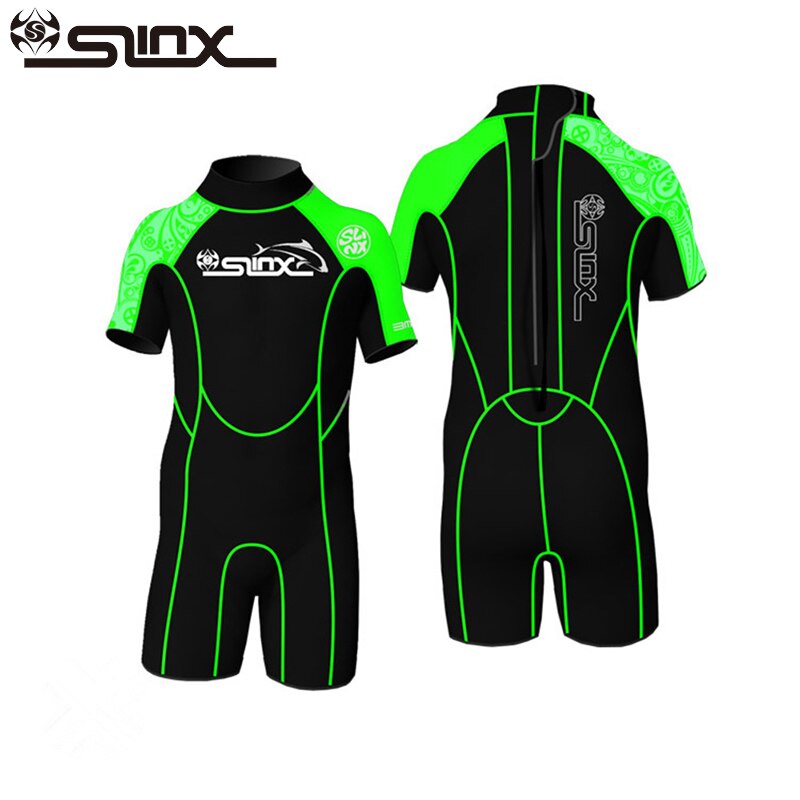 Slinx 2mm Neoprene Kids Shorty Wetsuit Boys Girls Swim Scuba Diving Wet Suit Snorkeling Surf Wear Rash Guard Clothes 3 Colors: Green / M