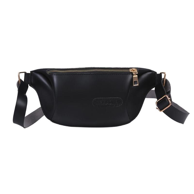 Couleur unie Fanny poitrine Pack réglable large sangle en cuir PU taille Pack pochette rétro femmes épaule sac à bandoulière taille sac: Black