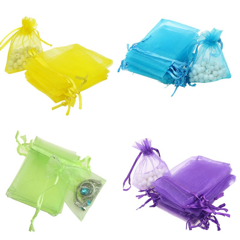 100 Pcs Organza Bags Wedding Gunsten Zakken Sieraden Koord Tassen Mesh