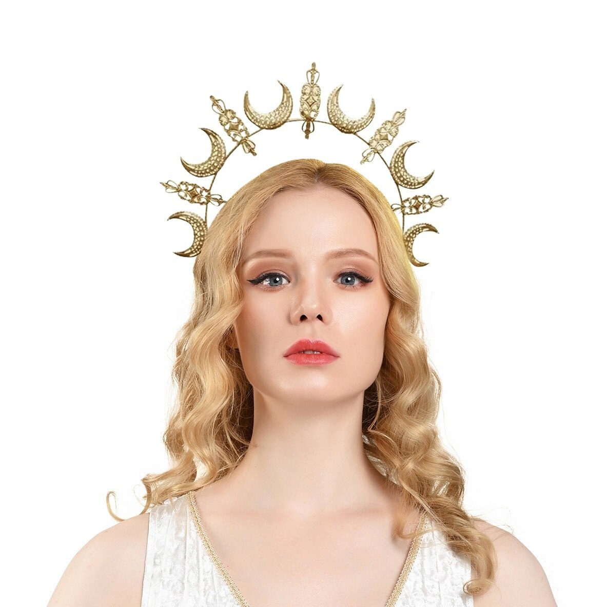 Moon Stars Halo Crown Celestial Crown Goddess Crown Halo Headband Bridal Headpiece Tiara Boho Wedding Birthday: Gold 2