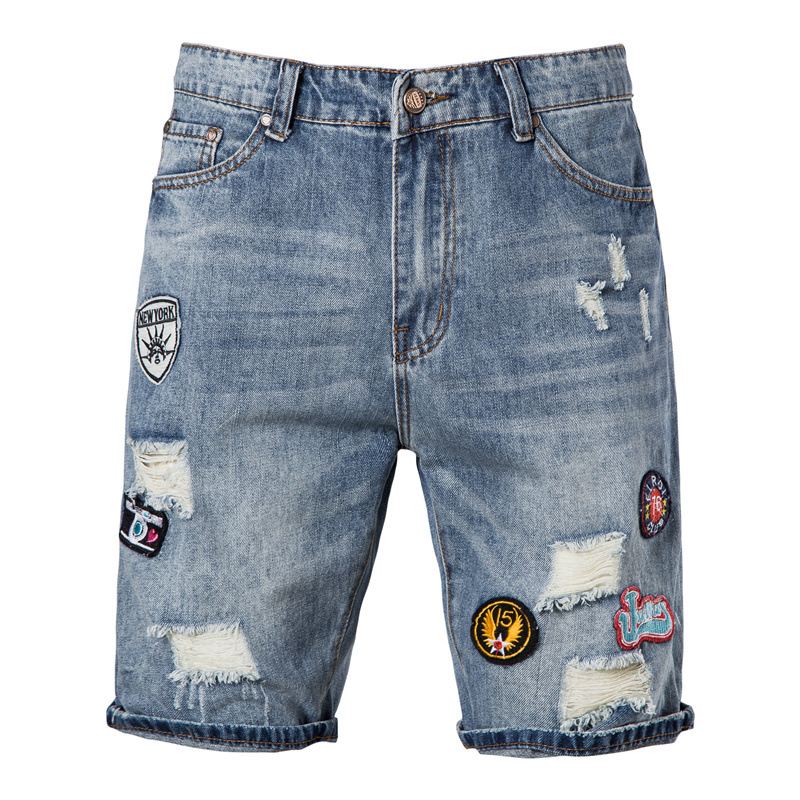 Pantalones cortos vaqueros de algodón para hombre, Bermudas ajustadas con agujeros, para patinar, harén, tobilleros rasgados, novedad de verano: 30 Waist 76CM