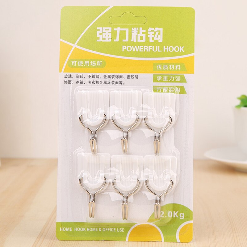 12Pcs Sterke Lijm Traceless Haak Keramische Tegel Glas Stok Haak Houder Muur Deur Keuken Badkamer Muur Gemonteerde Handdoek hanger: 6pcs
