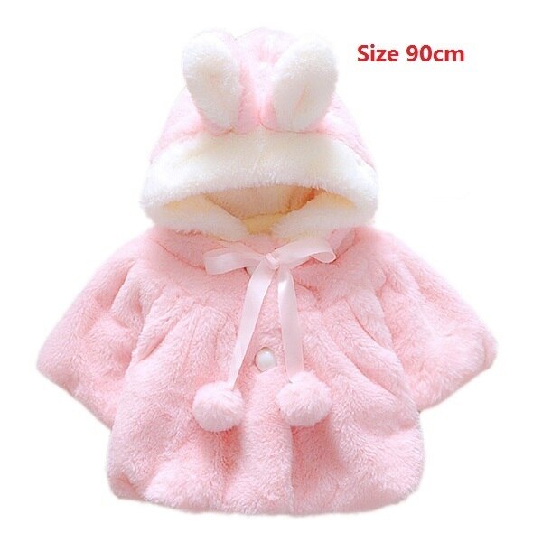 Baby Girl Cartoon Winter Coat with Cute Rabbit Ear Hoodie Warm Soft Coat Jacket Princess Pink Clothes for 0-24Months