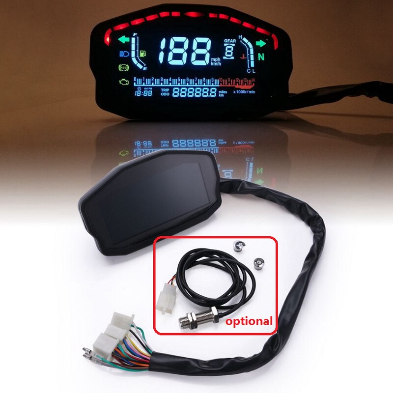 ELING – tachymètre numérique pour moto, 10000RPM, température de l&#39;eau, vitesse, niveau de carburant, odomètre, 12H, horloge pour 1 2 4 cylindres