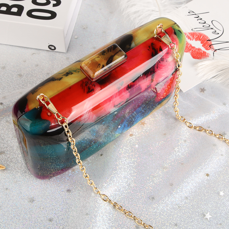 Pochette acrylique femme sacs de soirée sac acrylique impression colorée modèle aléatoire femmes sac à bandoulière embrayages sac à main ZD1163