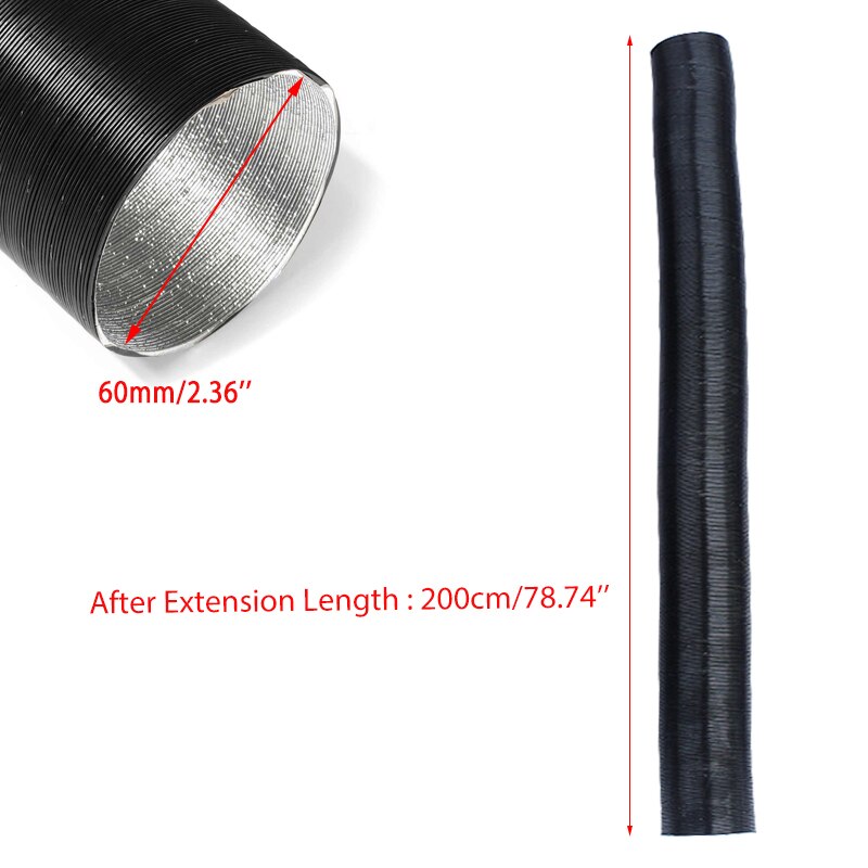 25/42/60/76/90mm Air Intake Outlet Exhaust Stretch Corrugated Hose Pipe Flexible Combustion For Webasto Eberspacher Auto Heater: 200cmx6cm(LxID)