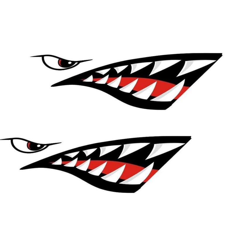 Pegatina de Kayak de 2 piezas, pegatinas impermeables con dientes de tiburón para la boca, calcomanía para canoa, bote marino, coche, camión, vinilo, tabla de surf, pegatinas DIY