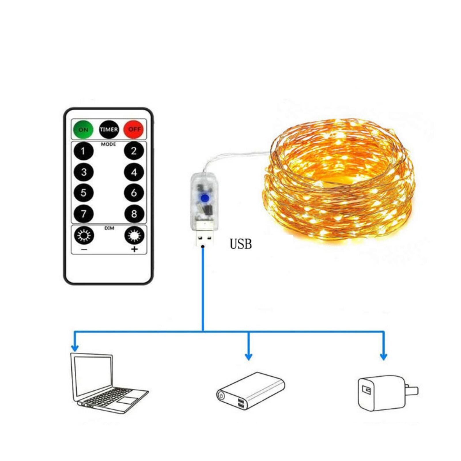 10m 100 Led Lights String USB Charging Waterproof Lighting Strings Adjustable String Fairy Lights With Remote Control Home Decor