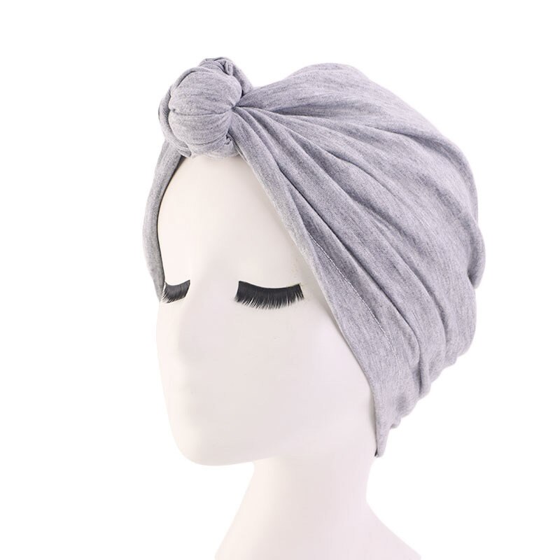 Kvinnors bekväma stretch kors bomull turban hatt enkel och generös keps huvudbonad huvudbonad håravfall täcka tillbehör: Grå