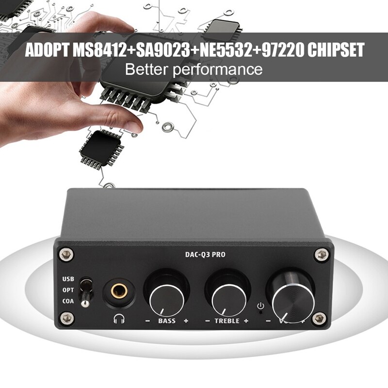 Ac-Q3 Pro Dac Decoding Digital Audio Decoder Headphone Amplifier Amp USB Dac Decoded 24Bit 192Khz for 3.5mm Headphones