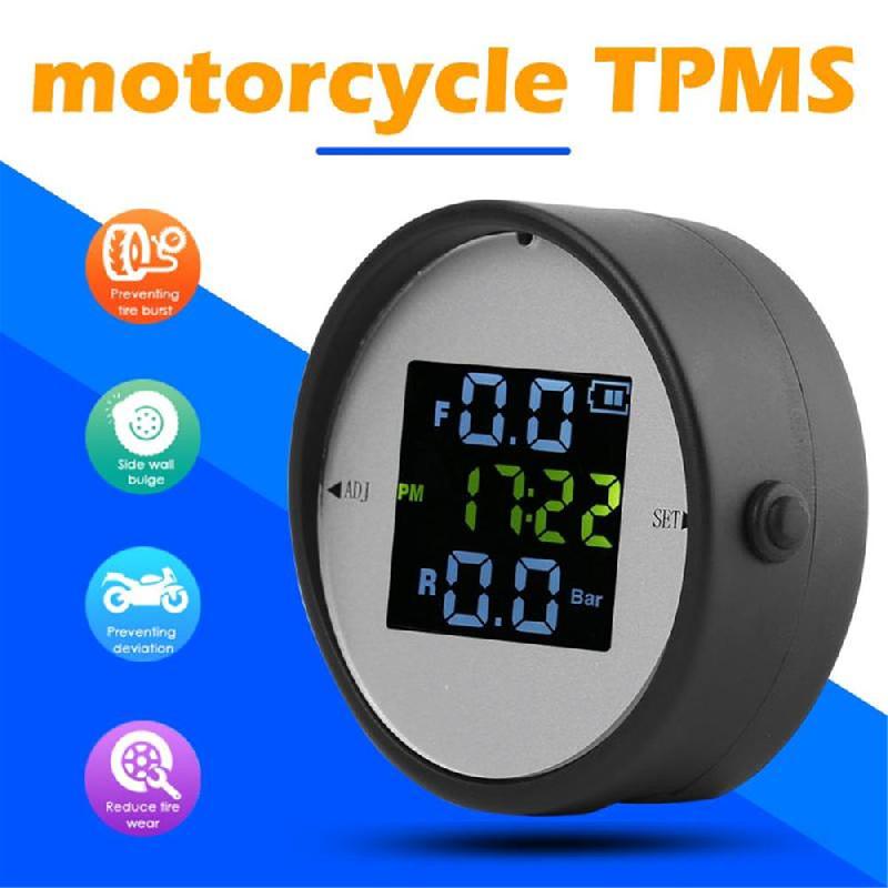 Wireless LCD Motorcycle Tire Pressure Monitoring System TPMS External Sensor Realtime Monitor Time Display Tire Pressure Gauge