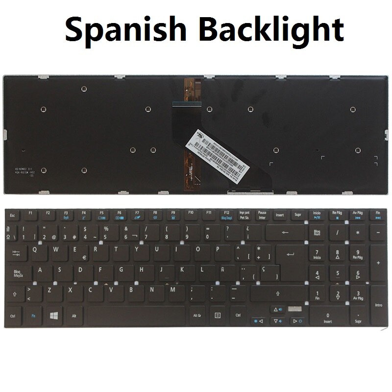 Teclado de EE. UU./FR/francés/SP/español/BR/brasileño para ACER Aspire, V3-551, V3-551G, V3-571, V3-571G, V3-731, V3-772: SP Backlight