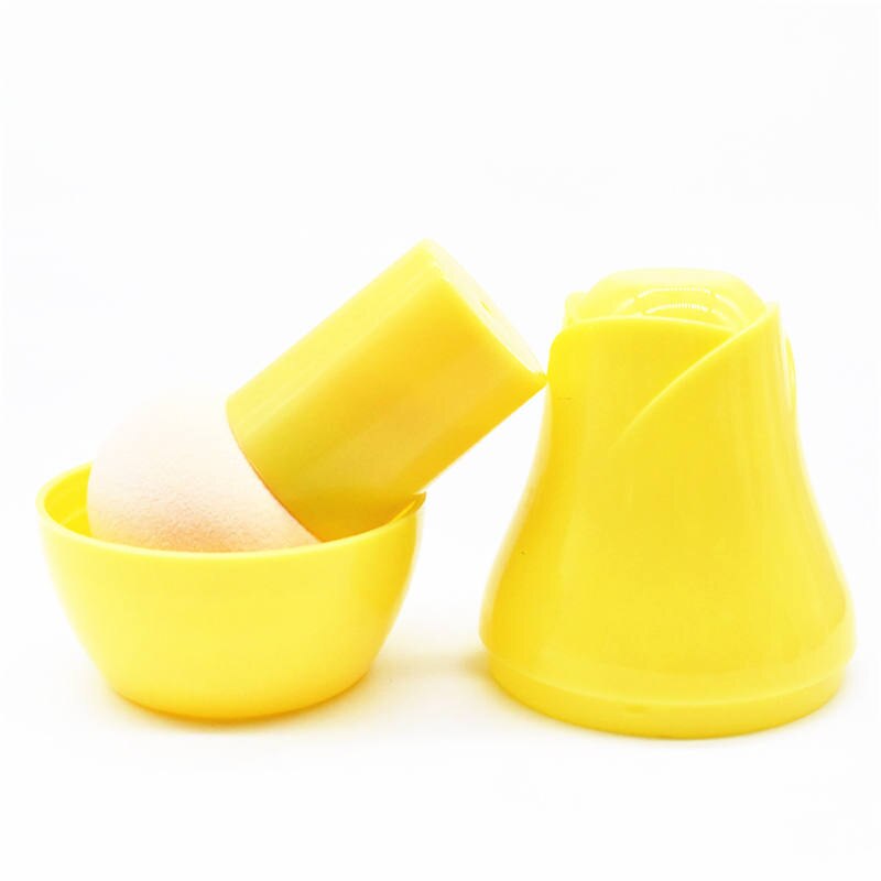 1pc make up spons draagbare kleurrijke paddestoel hoofd droge en natte dual purpose poederdons clear met bloemen cosmetische pakket: yellow with cap