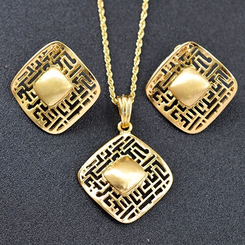 ZEA Dear Jewelry Classic Square Jewelry Set For Women Necklace Earrings Pendant Big Jewelry Findings For Party: Earrings Necklace