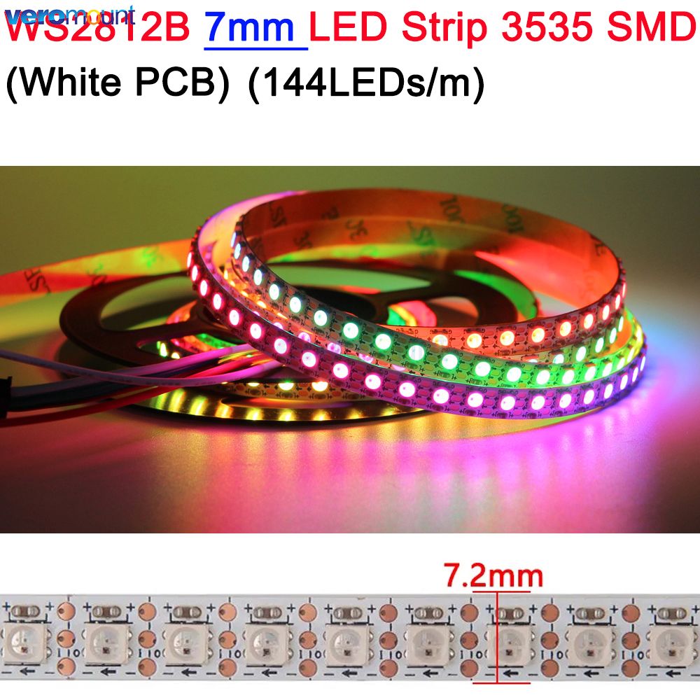 3mm 4mm 5mm Super Slim Narrow Width PCB WS2812B Pixel LED Strip Individually Addressable RGB Pixel Strip IP20 DC 5V 60leds/m 1m: Emitting Color1 / 2m