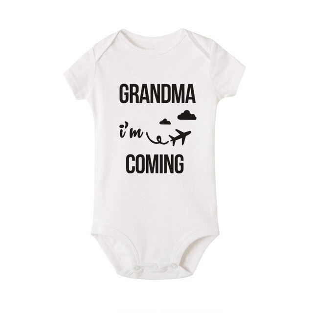 Grandma I Am Coming Newborn Baby Boy Girl Bodysuit Short Sleeve Letter Romper Outfits Baby Clothes White Cotton Jumpsuit Outfits: 18M