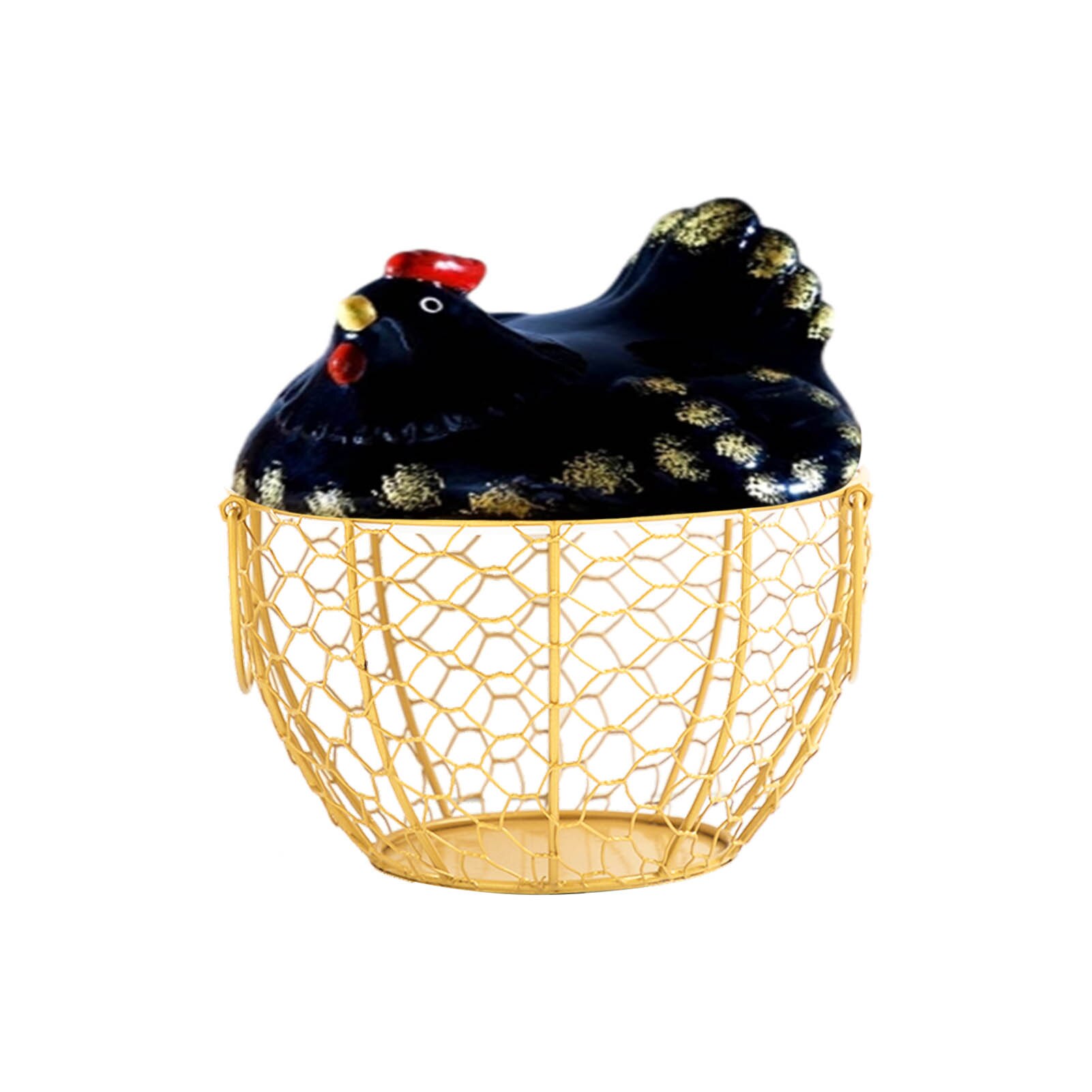 Ceramic Egg Holder Chicken Wire Egg Basket Fruit Basket Collection Ceramic Hen Oraments Decoration Kitchen Storage 19CMX22CM: E