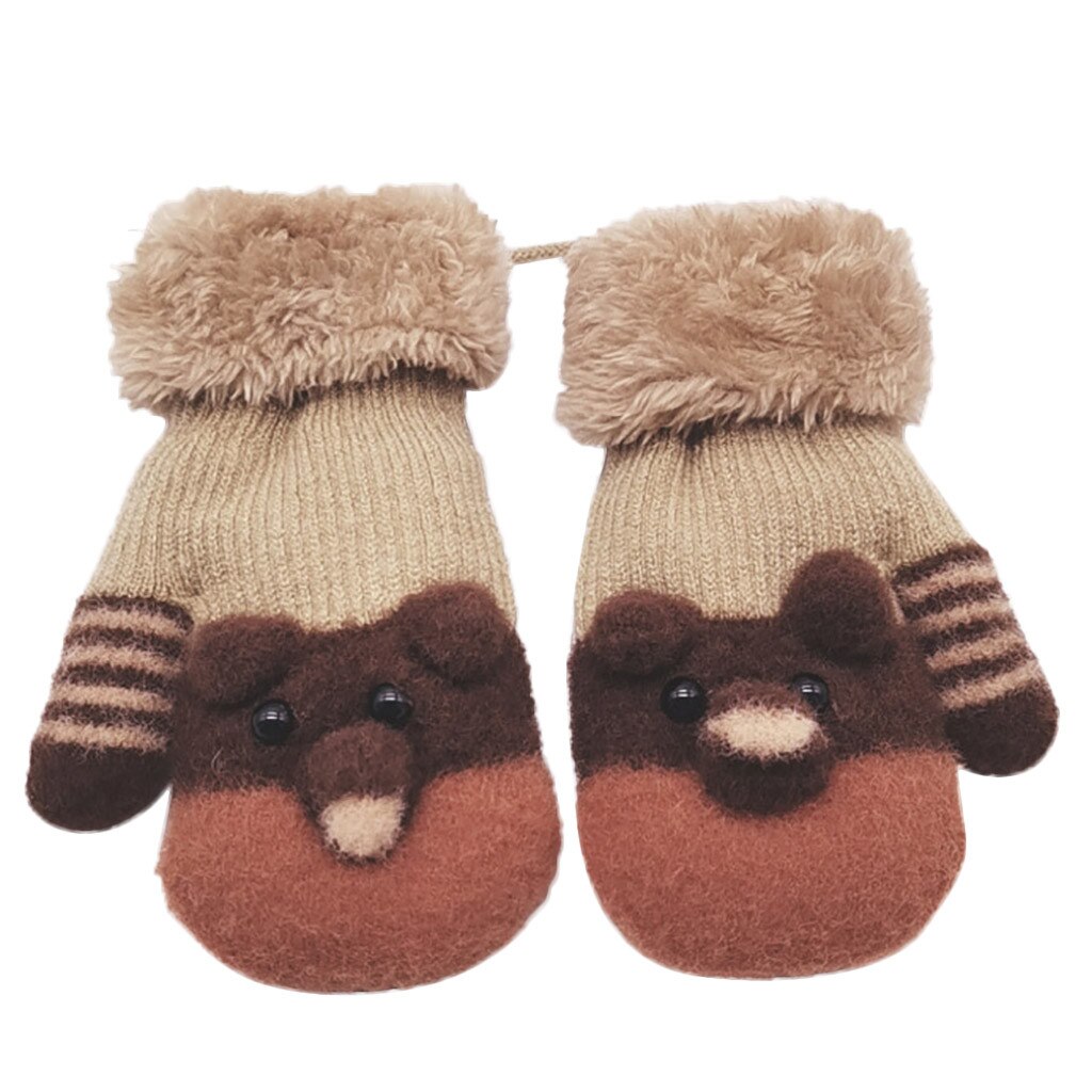 Patchwork Farbe Warme Gestrickte Handschuhe freundlicher freundlicher Jungen Mädchen Winter Karikatur Katze Winter einfarbig Halten warme handschuhe rekawiczki: Beige