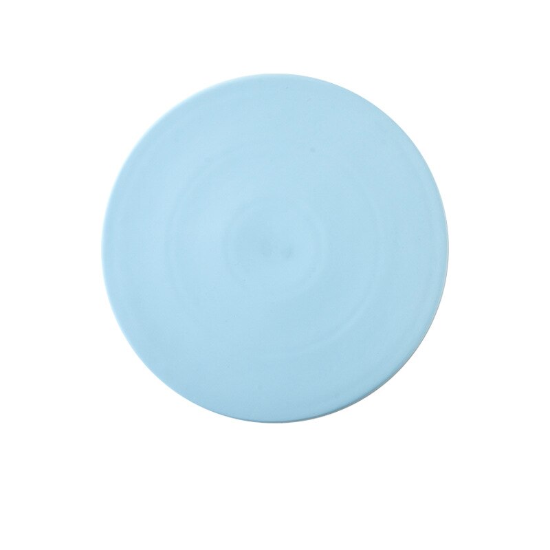 Round Flat Bottom Plate Hotel Ceramic Dinner Plates Beef Tableware Solid Color Dessert Dish Simple And Sushi Dishes: Light blue / 8 inches