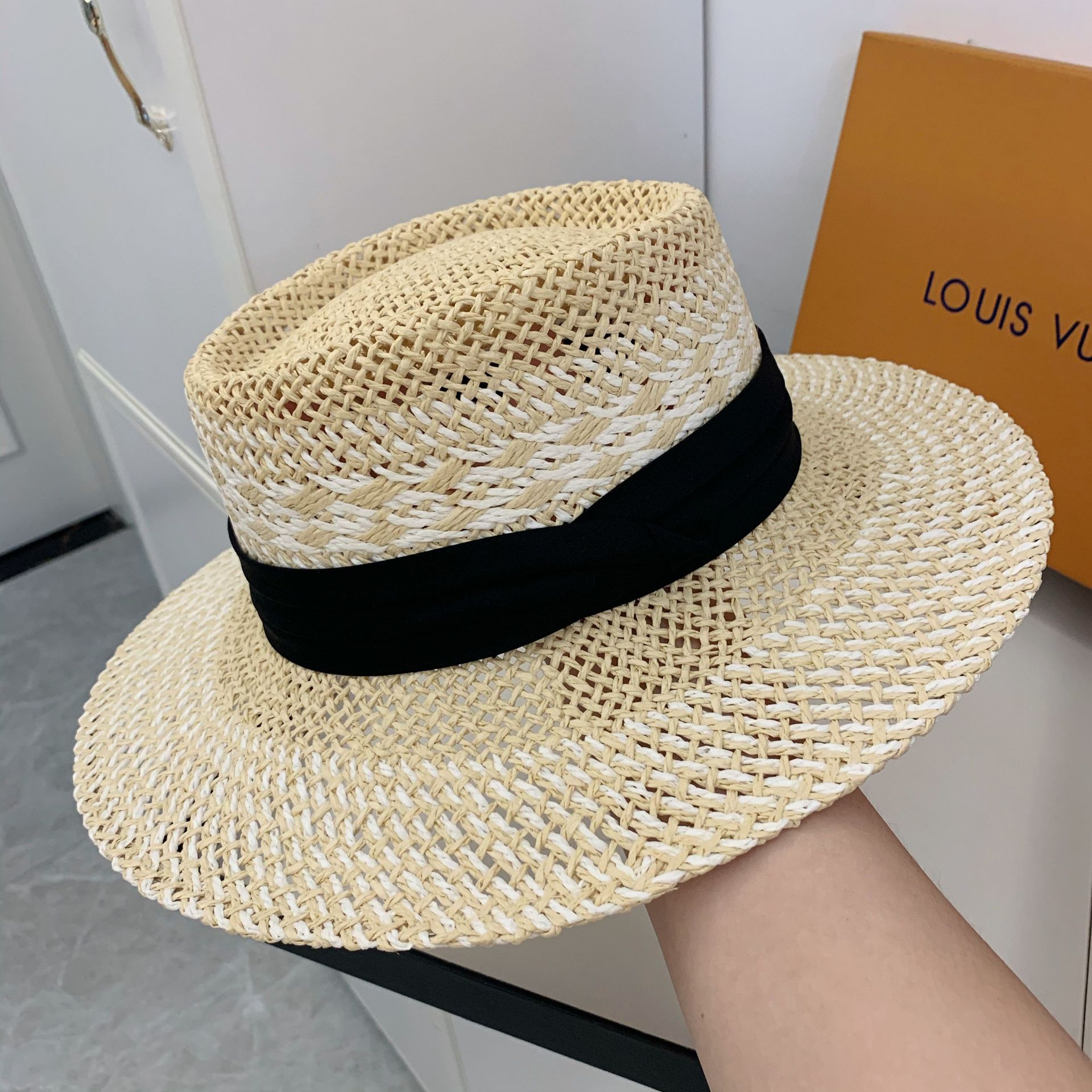 Sombrero de paja francés para mujer, gorra de paja francesa con visera cóncava, sombrero de playa hecho a mano, , verano: Beige