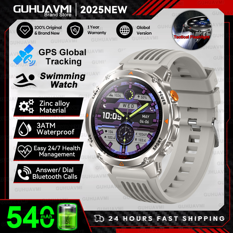 2025nuovo GPS sport Astuto Della Vigilanza Degli Uomini Bussola Altimetro Orologi Chiamata Promemoria Frequenza Cardiaca fitness 3ATM Impermeabile Smartwatch Esterno: Rosso