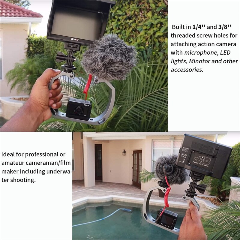 Mango estabilizador de agarre para GoPro Hero 9 8 7 Hero, aleación de aluminio negro, Micro película submarinismo, accesorio para cámaras de acción