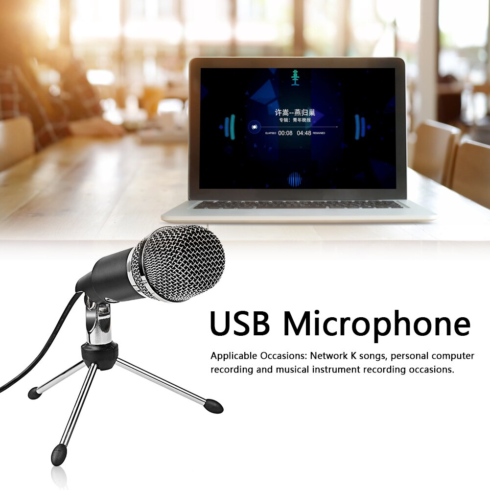 For PC Broadcast KTV Interview Lossless USB Charging Tripod Stand Studio Recording Conference Tabletop Condenser Microphone Set