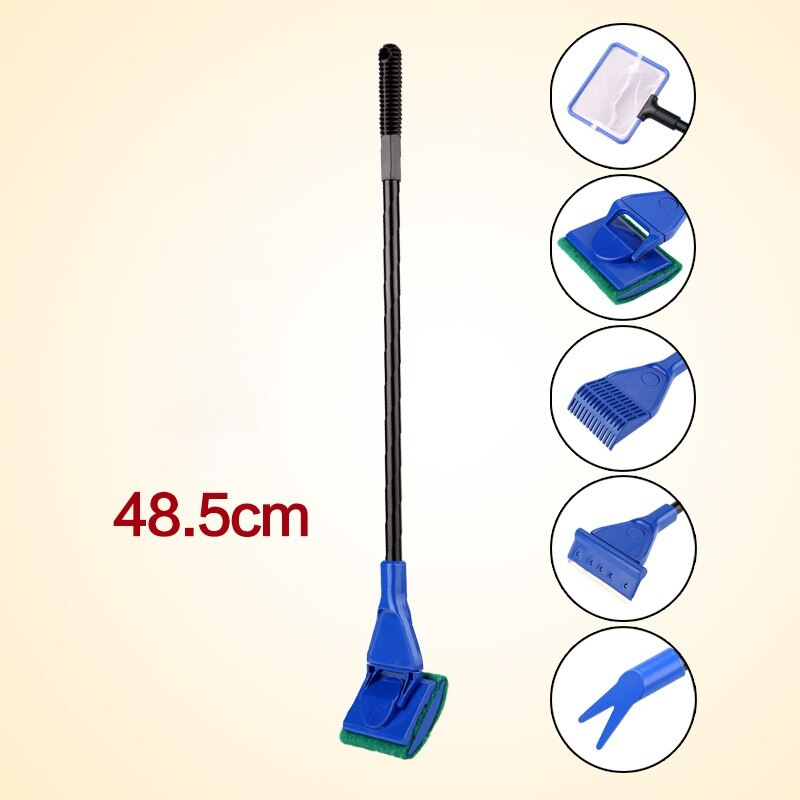 Durable 5 in 1 Aquarium Tank Cleaning Tools Set Fish Net Gravel Rake Algae Scraper Fork Sponge Brush Curve for Glass Window: Non-retractable