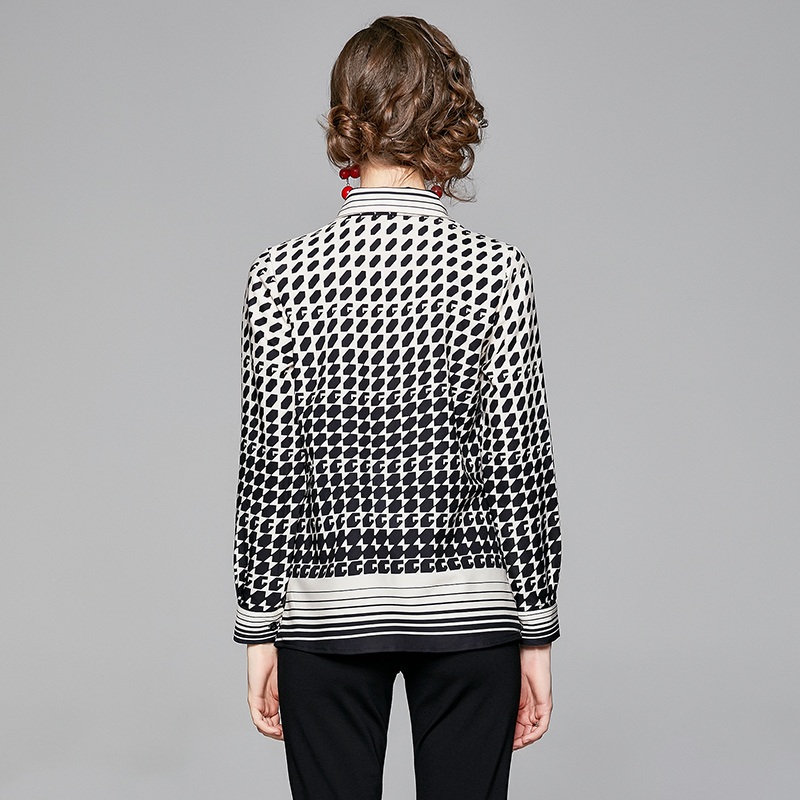 Blusa de gasa con estampado geométrico para mujer, camisa de manga larga para oficina, ropa coreana, , Primavera,