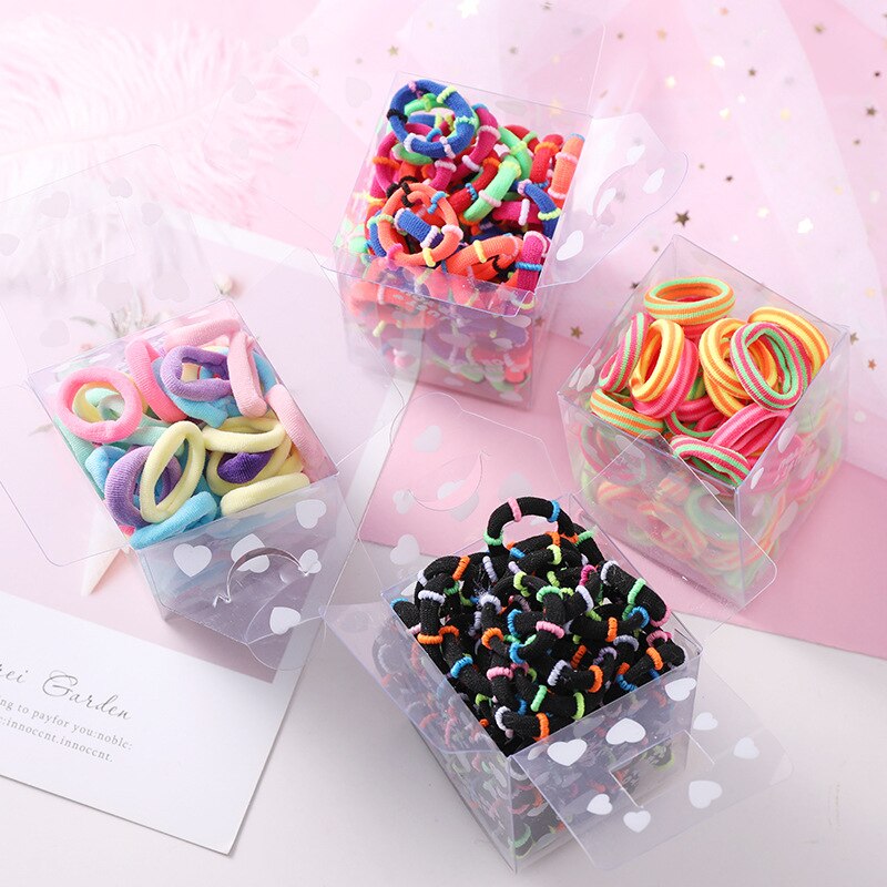 50 pçs/set bonito menina do bebê amor encaixotado dos desenhos animados não ferir o anel de cabelo cabeça corda do cabelo do bebê corda de borracha acessórios de cabelo