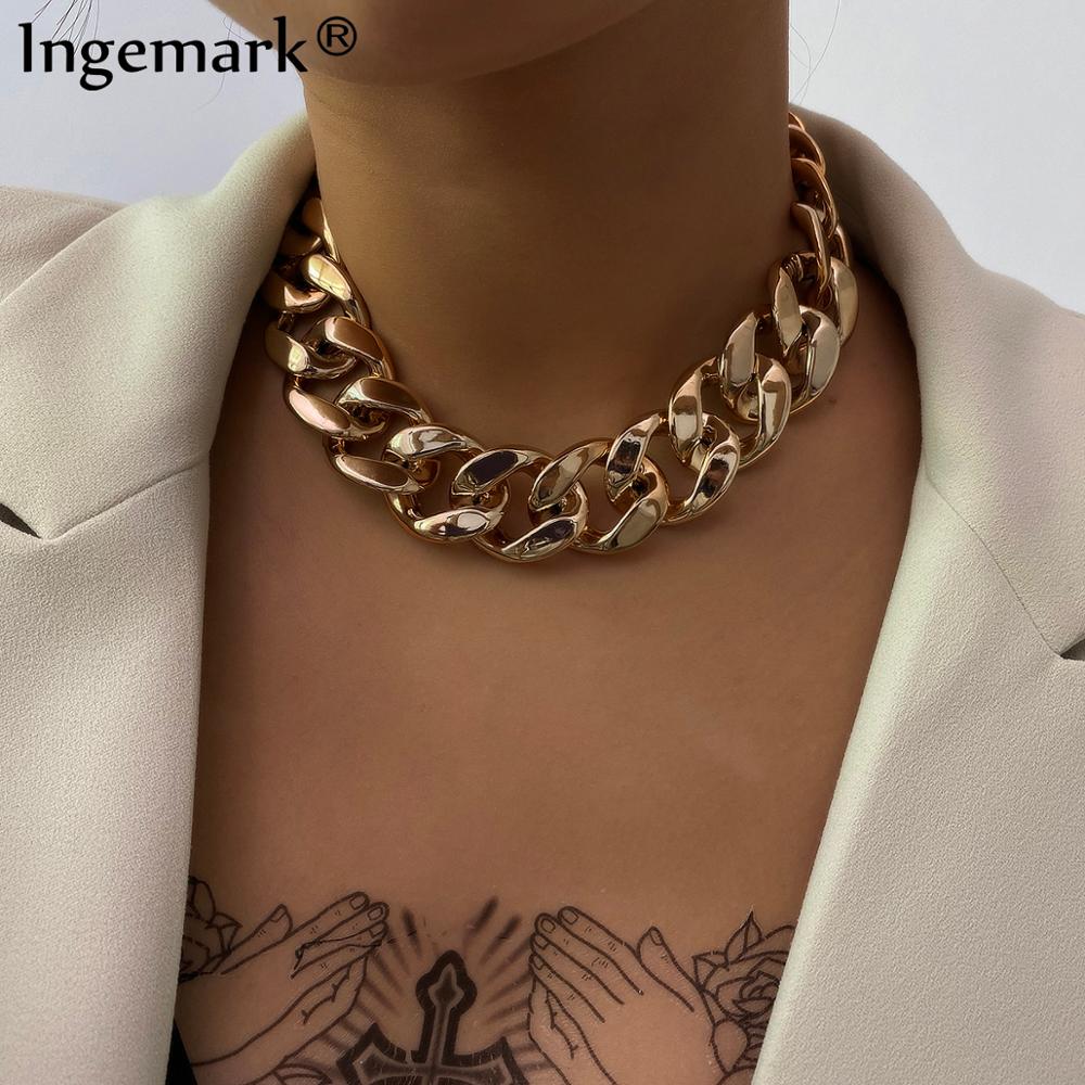 Ingemark Punk Einzigartige Curb Kubanischen Kette Halskette für Frauen -Statement Steampunk Big Chunky Schloss Choker Halskette Männer Schmuck