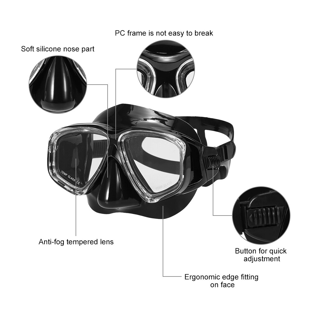 Voksne dykkermaske dykkermaske undervanns snorkelsett anti-tåke snorkelbriller svømmemaske glass menn kvinner dykkebriller