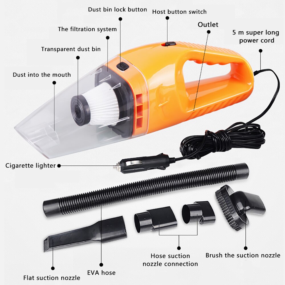 Car Vacuum Cleaner 120W High Power Strong Scution 5m Power Cord Dry And Wet Dual Use For Home Car Office