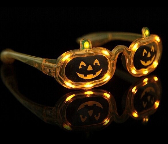 Orange tegneserie græskar led halloween maske briller dekoration glød blinkende briller lysende smiley græskar briller: Default Title