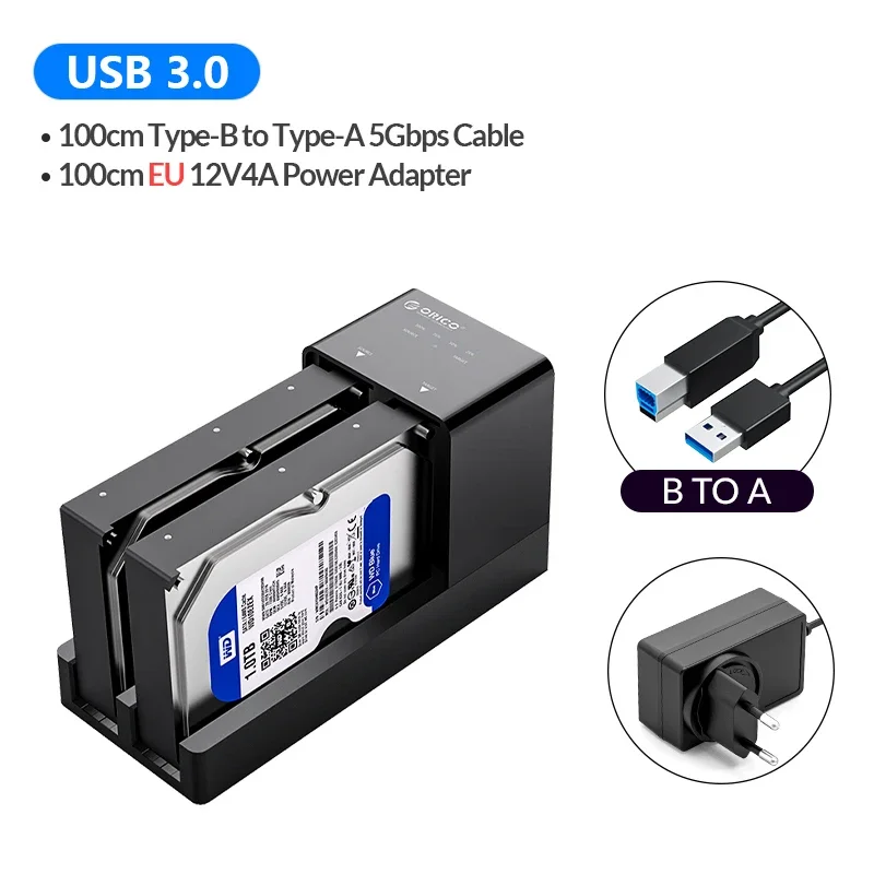 ORICO 2 Bay HDD Docking Station SATA To USB 3.0 Hard Drive Docking Station for 2.5/3.5 Inch Hard Drive Case with Offline Clone: Silver