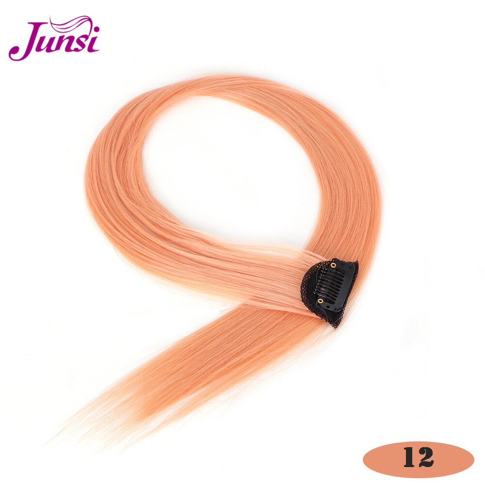 JUNSI Colored Hair Strands Hair Extension Long Straight Female Rainbow Hair Pieces A Clip Heat Resistant Synthetic Bundles: 12