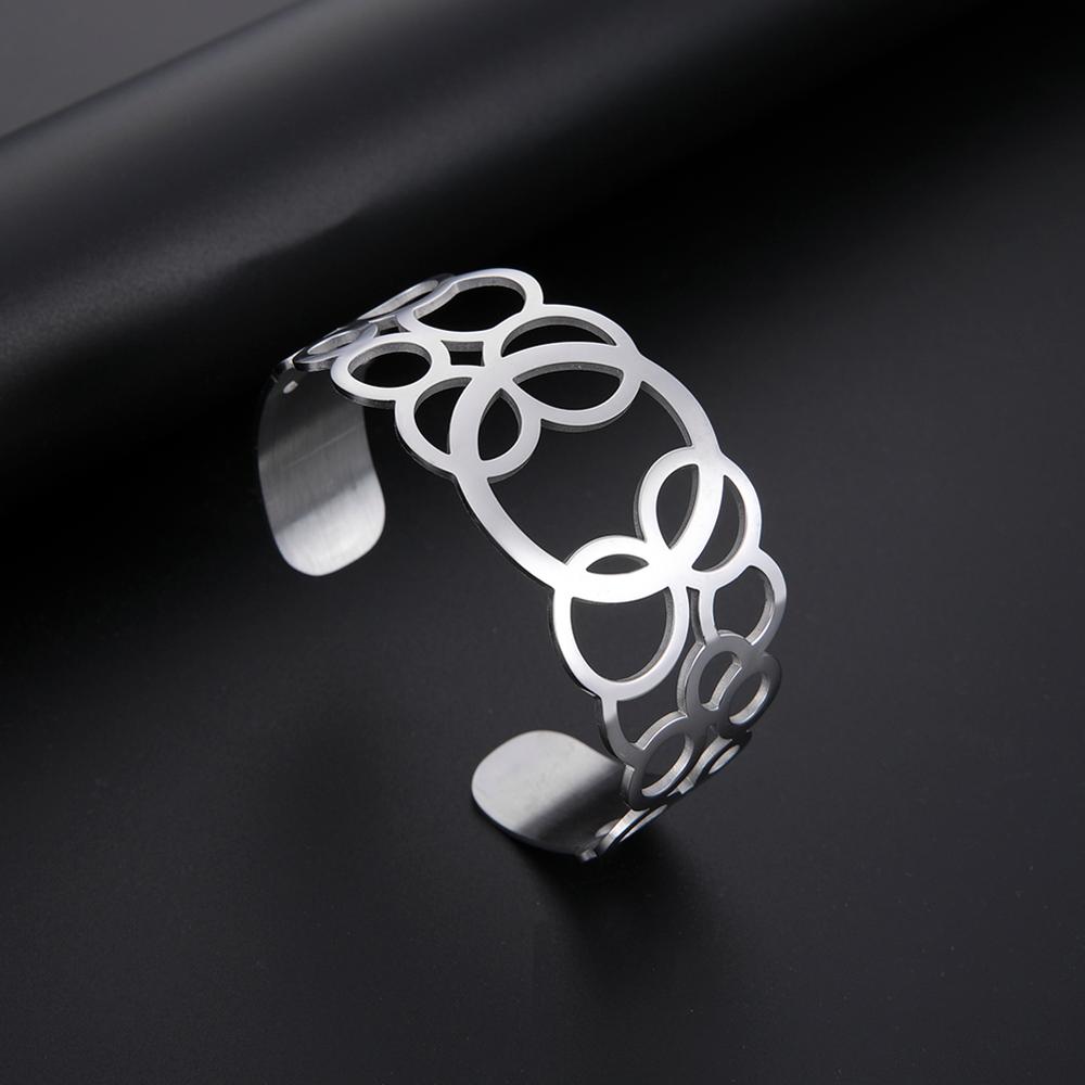 LIKGREAT, brazaletes huecos de acero inoxidable para mujer, brazalete abierto grande y ancho, brazalete Matel, pulsera femenina, pulsera joyería de para mujer