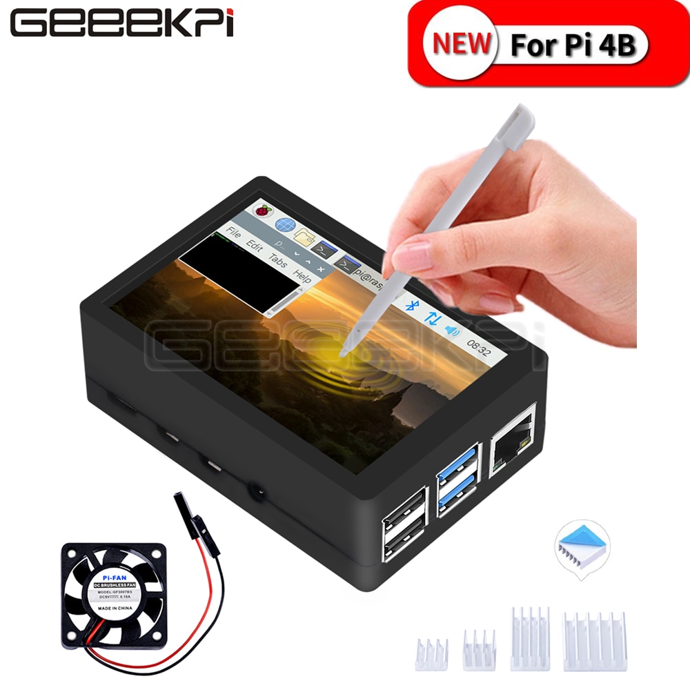 GeeekPi Raspberry Pi 4 480*320 3.5 Inch Resistive Touch Screen TFT Display Monitor with ABS Case Cooling Fan Heatsinks